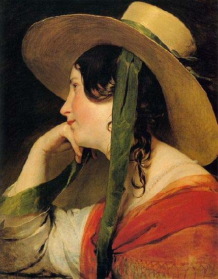 Friedrich von Amerling Girl in Yellow Hat Norge oil painting art